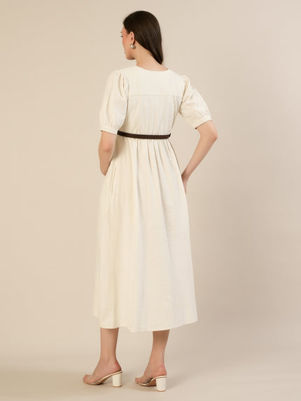 Maternity & Nursing White Cotton Midi Dress with Pockets