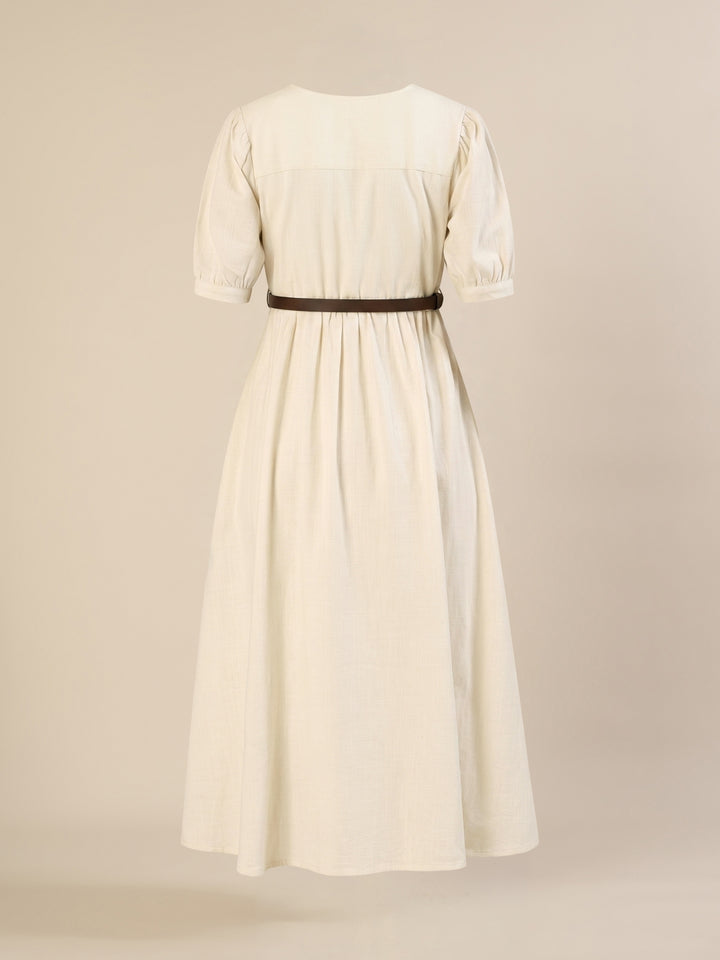 Maternity & Nursing White Cotton Midi Dress with Pockets