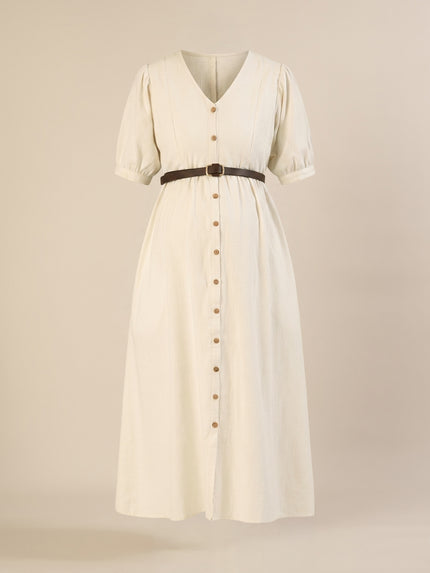 Maternity & Nursing White Cotton Midi Dress with Pockets