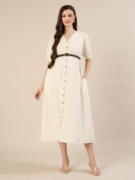 Maternity & Nursing White Cotton Midi Dress with Pockets