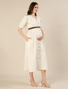 Maternity & Nursing White Cotton Midi Dress with Pockets