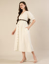 Maternity & Nursing White Cotton Midi Dress with Pockets
