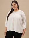 Plus-size woman in front-facing view wearing White Cotton Plus Size Top with full sleeves and breathable cotton fabric