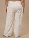Plus-size woman in back view wearing White Lace Plus Size Co-Ord Set featuring lace fabric and comfortable fit
