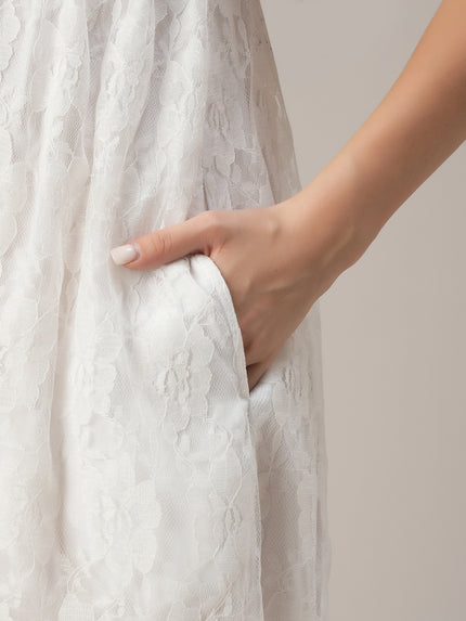 Maternity & Nursing White Lace Sweetheart Midi Dress