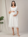 Maternity & Nursing White Lace Sweetheart Midi Dress