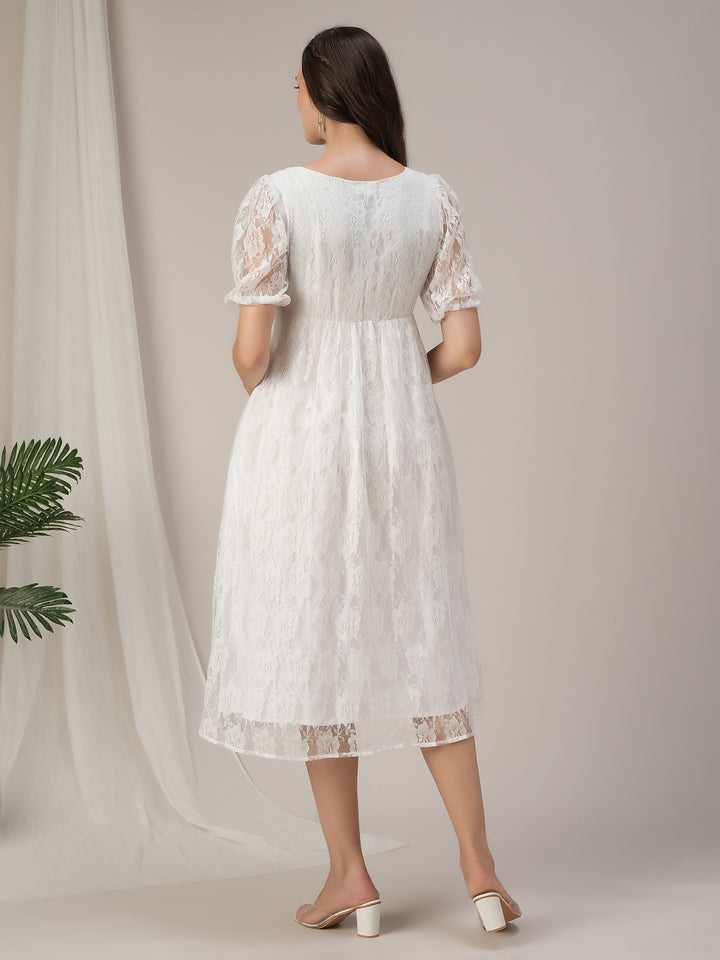 Maternity & Nursing White Lace Sweetheart Midi Dress
