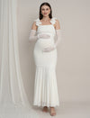 White Maternity Bodycon Mermaid Gown with Detachable Sleeves