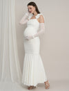 White Maternity Bodycon Mermaid Gown with Detachable Sleeves