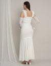 White Maternity Bodycon Mermaid Gown with Detachable Sleeves