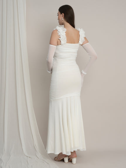 White Maternity Bodycon Mermaid Gown with Detachable Sleeves