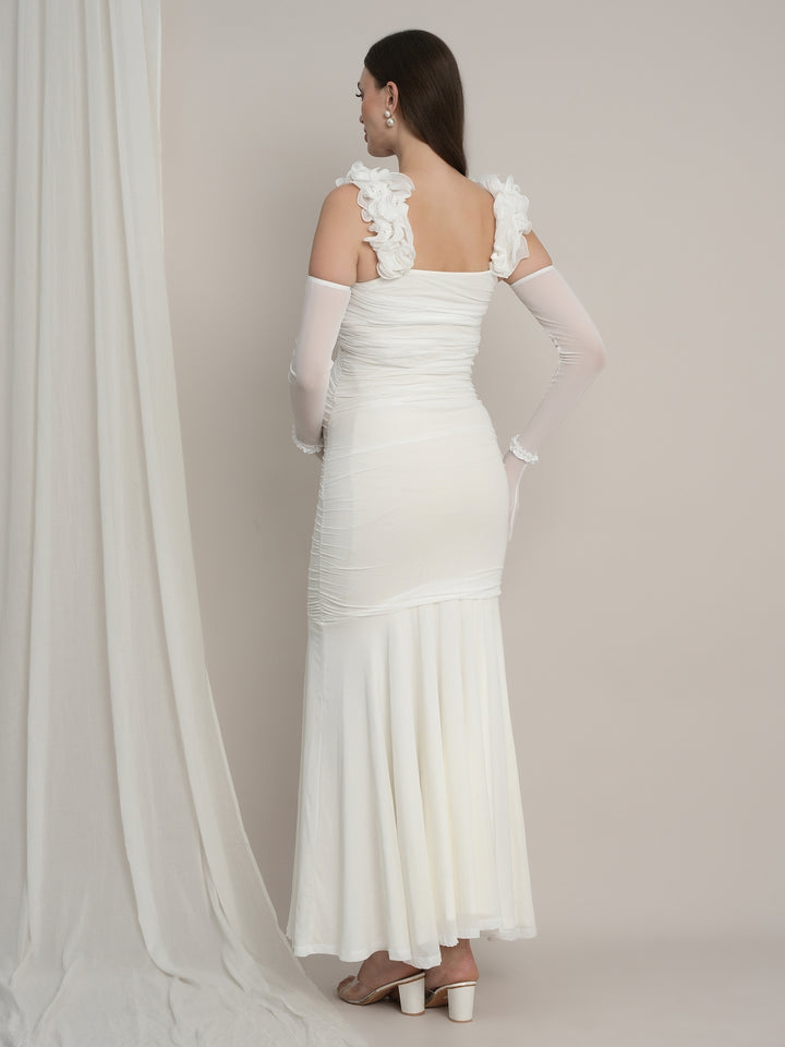 White Maternity Bodycon Mermaid Gown with Detachable Sleeves