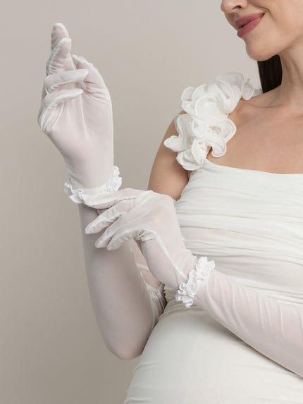 White Maternity Bodycon Mermaid Gown with Detachable Sleeves
