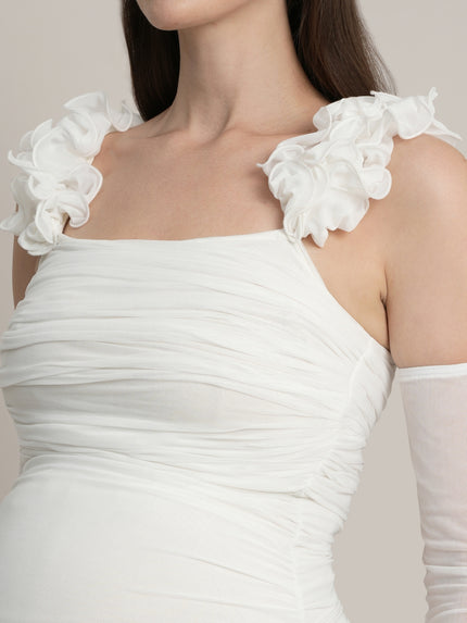 White Maternity Bodycon Mermaid Gown with Detachable Sleeves