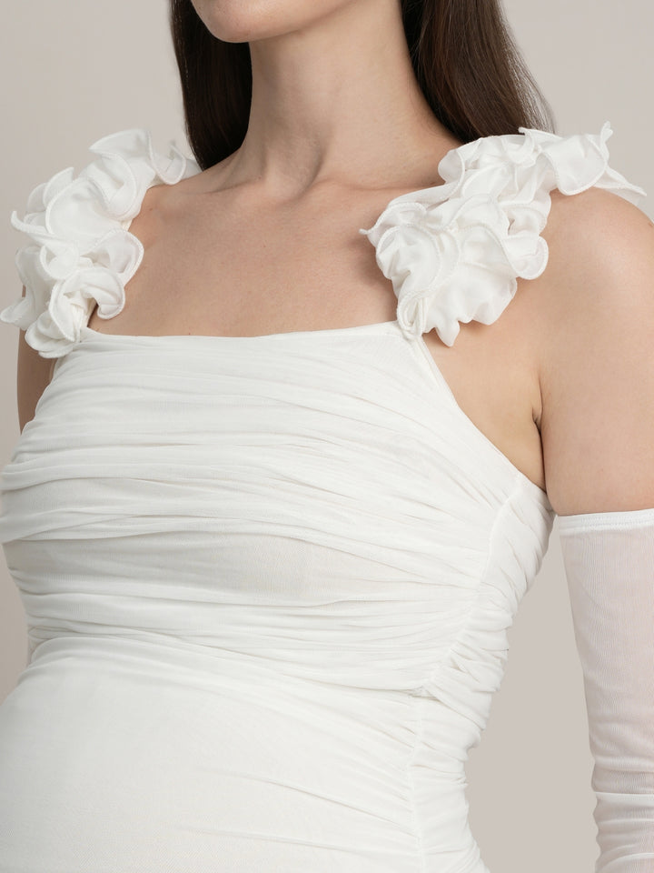 White Maternity Bodycon Mermaid Gown with Detachable Sleeves