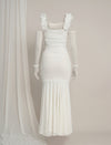 White Maternity Bodycon Mermaid Gown with Detachable Sleeves