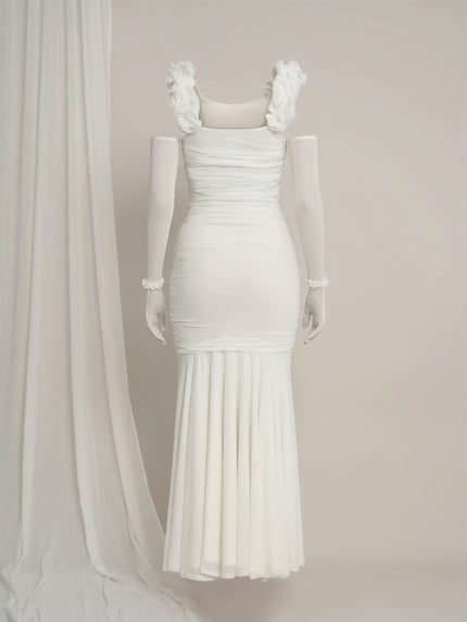 White Maternity Bodycon Mermaid Gown with Detachable Sleeves