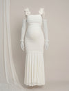 White Maternity Bodycon Mermaid Gown with Detachable Sleeves