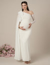 Maternity White Bodycon Gown with Detachable Train and Sleeves