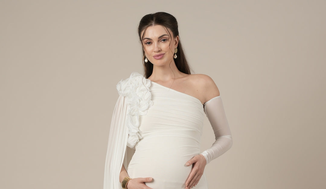 white bodycon maternity dress Baby Shower Shoot Gown with Detchable Sleeve making it ideal for