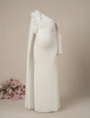 Maternity White Bodycon Gown with Detachable Train and Sleeves