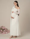 Maternity White Bodycon Gown with Detachable Train and Sleeves