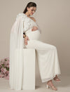 Maternity White Bodycon Gown with Detachable Train and Sleeves
