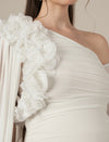 Maternity White Bodycon Gown with Detachable Train and Sleeves