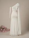 Maternity White Bodycon Gown with Detachable Train and Sleeves