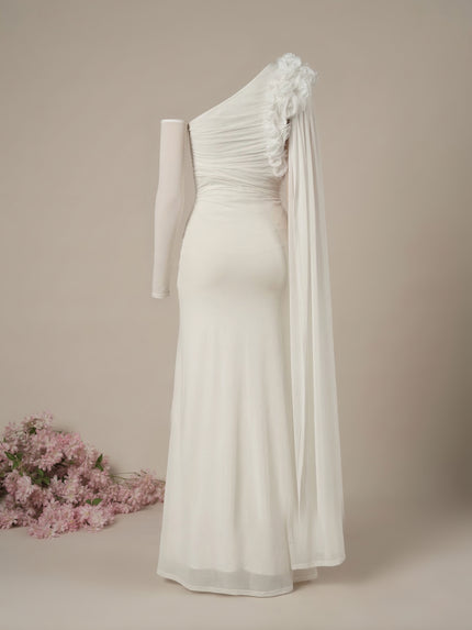 Maternity White Bodycon Gown with Detachable Train and Sleeves