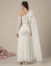 Maternity White Bodycon Gown with Detachable Train and Sleeves