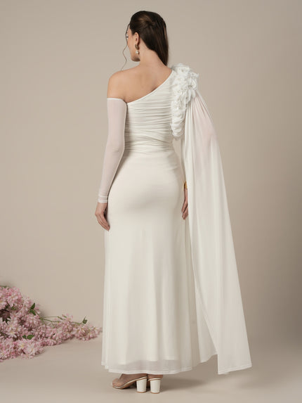 Maternity White Bodycon Gown with Detachable Train and Sleeves