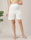 White Maternity Denim Shorts with Overbelly Fit