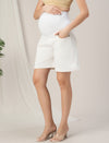 White Maternity Denim Shorts with Overbelly Fit