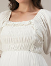 Maternity & Nursing White Cotton Ruched Maxi Dress