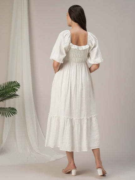 White Cotton Maternity & Nursing Ruched Maxi Dress White Cotton Maternity & Nursing Ruched Maxi Dress