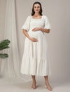 Maternity & Nursing White Cotton Ruched Maxi Dress