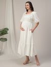 Maternity & Nursing White Cotton Ruched Maxi Dress