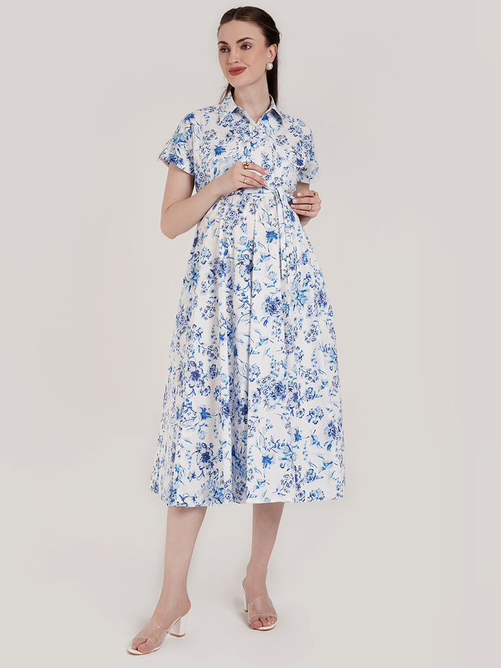 White Maternity Shirt Dress