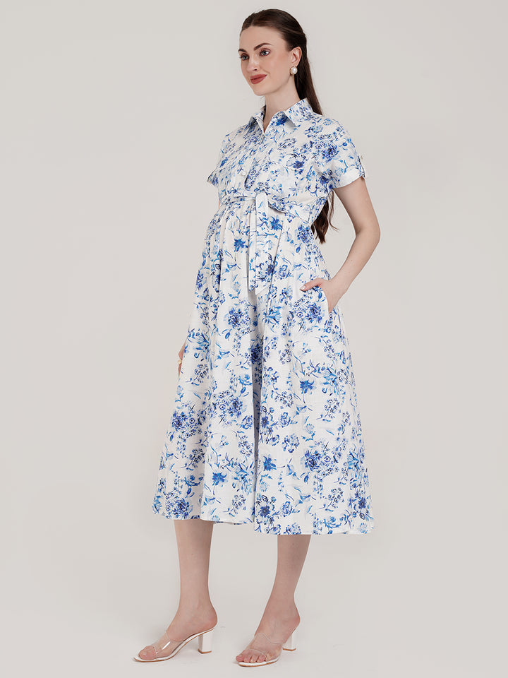 White Maternity Shirt Dress
