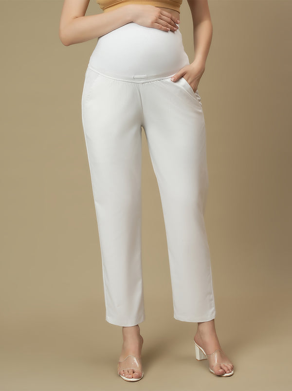 White Maternity Straight Trouser Pants