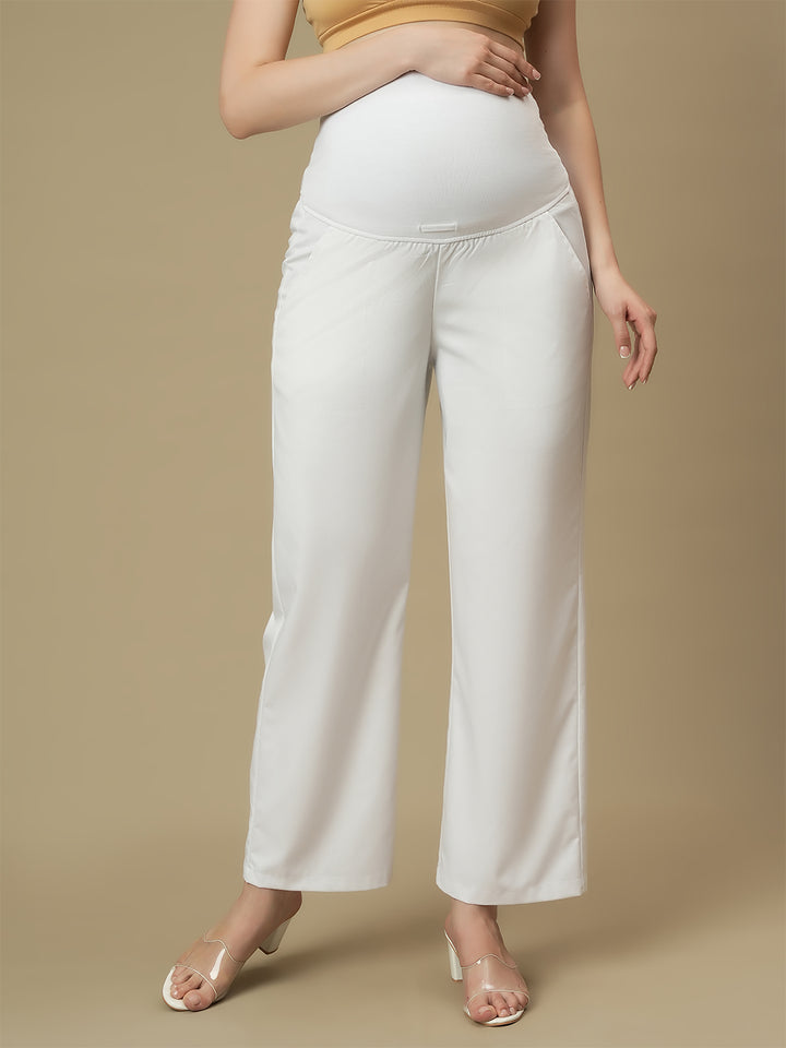 White Maternity Wide-leg Formal Trousers
