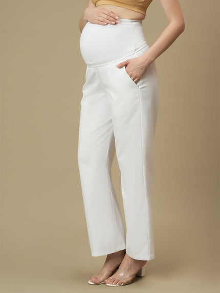 White Maternity Wide-leg Formal Trousers