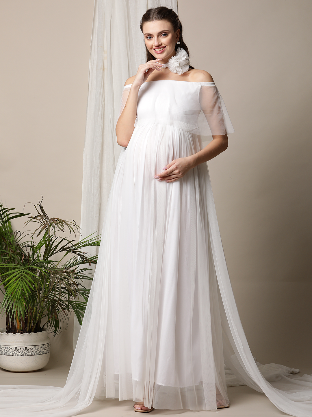 Off-Shoulder Maternity Photoshoot Gown
