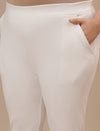 Close-up view of White Plus Size Jeggings showing waistband detail and soft stretch fabric
