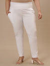 Plus-size woman in front view wearing White Plus Size Leggings With Pockets featuring sleek fit and supportive waistband