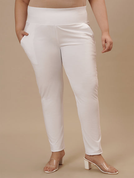White Plus Size Leggings With Pockets