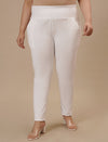 Plus-size woman in front view wearing White Plus Size Leggings With Pockets with clean silhouette and high-rise design