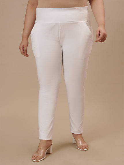White Plus Size Leggings With Pockets