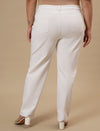 Plus-size woman in back view wearing White Plus Size Straight Fit Jeans with mid-rise waist and straight leg design